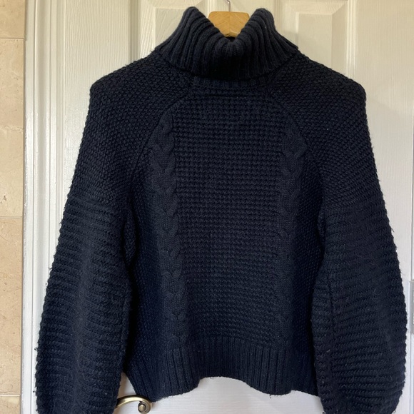 Abercrombie & Fitch | Navy Cable Knit Balloon Sleeve Turtleneck Sweater - Size M - Picture 8 of 8